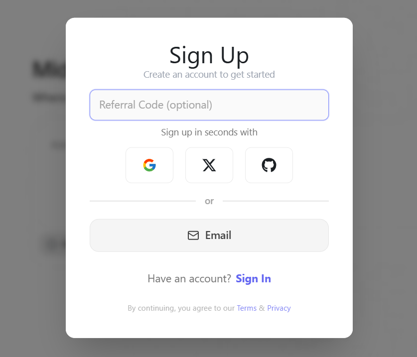 sign up popup